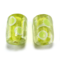 Bead, Lampwork Glass, 15x11mm Tube with Spotted - Chartreuse (Hole Size 2.5mm)