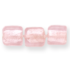 Bead, Lampwork Glass,14mm Flat Square bead lined with Silverfoil and cover in Transparent Glass - Rosaline (Hole Size 2mm)