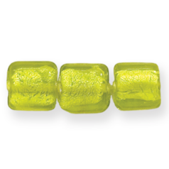 Bead, Lampwork Glass,14mm Flat Square bead lined with Silverfoil and cover in Transparent Glass - Chartreuse (Hole Size 2mm)