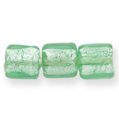 Bead, Lampwork Glass,14mm Flat Square bead lined with Silverfoil and cover in Transparent Glass - Peridot (Hole Size 2mm)