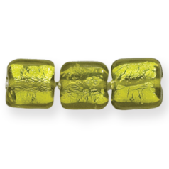 Bead, Lampwork Glass,14mm Flat Square bead lined with Silverfoil and cover in Transparent Glass - Olivine (Hole Size 2mm)