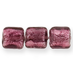 Bead, Lampwork Glass,14mm Flat Square bead lined with Silverfoil and cover in Transparent Glass - Amethyst (Hole Size 2mm)