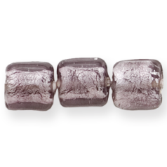 Bead, Lampwork Glass,14mm Flat Square bead lined with Silverfoil and cover in Transparent Glass - Light Amethyst (Hole Size 2mm)