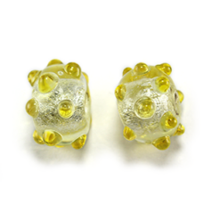 Lampwork Bead in Crystal with Yellow Polka Dots - Rondelle - 14x8mm - Hole size 2mm