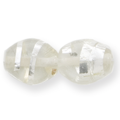 Bead, Lampwork Glass, 16x14mm Flat Oval shape with Silverfoil Stripe on Crystal bead (Hole Size 2.7mm)