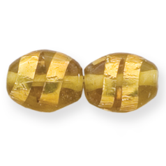 Bead, Lampwork Glass, 16x14mm Flat Oval shape with Silverfoil Stripe on Topaz color bead (Hole Size 2.7mm)