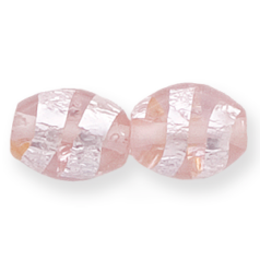 Bead, Lampwork Glass, 16x14mm Flat Oval shape with Silverfoil Stripe on Rosaline color bead (Hole Size 2.7mm)
