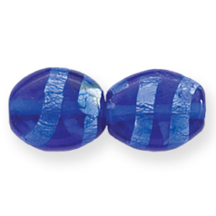 Bead, Lampwork Glass, 16x14mm Flat Oval shape with Silverfoil Stripe on Cobalt color bead (Hole Size 2.7mm)