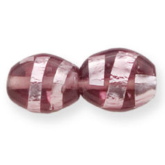Bead, Lampwork Glass, 16x14mm Flat Oval shape with Silverfoil Stripe on Amethyst color bead (Hole Size 2.7mm)