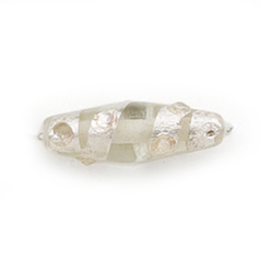 Bead, Lampwork Glass, 23x8mm Oval shape with Silverfoil Stripe and Dots on Crystal bead (Hole Size 2.25mm)