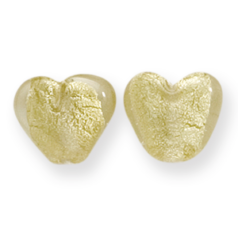 Bead, Lampwork Glass, 13mm Heart shape in Crystal Glass lined with Goldfoil (Hole Size 2mm)