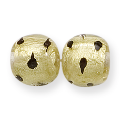 Bead, Lampwork Glass, 13mm Round shape in Crystal Glass lined with Goldfoil and Splashes of Black Color (Hole Size 2.5mm)