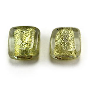 Bead, Lampwork Glass, 12mm Flat Square in Crystal Glass lined with Goldfoil (Hole Size 1.5mm)