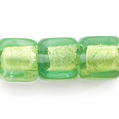 Bead, Lampwork Glass, 12mm Flat Square in Peridot color Glass lined with Goldfoil (Hole Size 1.5mm)