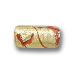 Bead, Lampwork Glass, 15x8mm Tube shape lined with Goldfoil and Red (Hole Size 2.5mm)