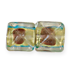 Bead, Lampwork Glass, 13x13x7mm Square shape in Crystal Glass lined with Goldfoil and Purple/Blue color (Hole Size 2.5mm)