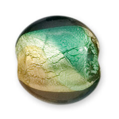 Bead, Lampwork Glass, 24mm Puffed Disc with Goldfoil and Green color (Hole Size 2.5mm)