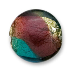 Bead, Lampwork Glass, 24mm Puffed Disc with Goldfoil and Aqua/Amethyst colors (Hole Size 2.5mm)