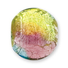 Bead, Lampwork Glass, 24mm Puffed Disc with Silverfoil and Sapphire/Amethyst/Chartreuse colors (Hole Size 2.5mm)
