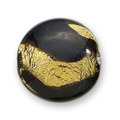 Bead, Lampwork Glass, 24mm Puffed Disc with Goldfoil and Jet color (Hole Size 2.5mm)