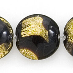 Bead, Lampwork Glass, 18mm Puffed Disc Lined with Goldfoil and Jet color (Hole Size 2.5mm)