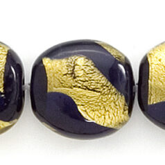 Bead, Lampwork Glass, 18mm Puffed Disc Lined with Goldfoil and Cobalt color (Hole Size 2.5mm)