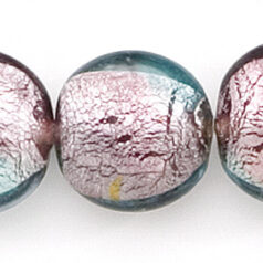 Bead, Lampwork Glass, 18mm Puffed Disc Lined with Silverfoil and Sapphire/Amethyst colors (Hole Size 2.5mm)