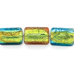 Bead, Lampwork Glass, 20x15x8mm Flat Rectangle with Silverfoil covered in Multicoloured glass (Hole Size 2.5mm)