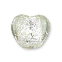 Bead, Lampwork Glass, 18mm Silverfoil Heart - Crystal (Hole Size 2.5mm)