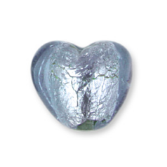 Bead, Lampwork Glass, 18mm Silverfoil Heart - Alexandrite (Hole Size 2.5mm)