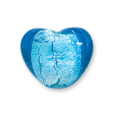 Bead, Lampwork Glass, 18mm Silverfoil Heart - Blue Aqua (Hole Size 2.5mm)