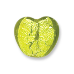 Bead, Lampwork Glass, 18mm Silverfoil Heart - Chartreuse (Hole Size 2.5mm)