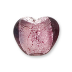 Bead, Lampwork Glass, 18mm Silverfoil Heart - Amethyst (Hole Size 2.5mm)