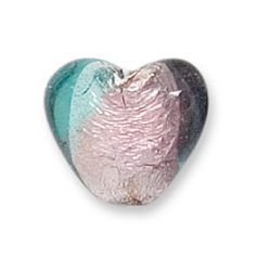Bead, Lampwork Glass, 18mm Silverfoil Heart - Light Sapphire/Amethyst (Hole Size 2.5mm)
