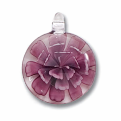 Pendant, 30mm Lampwork Crystal Glass Pendant with an Amethyst Flower design inside