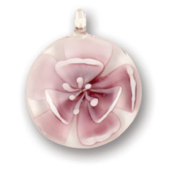 Pendant, 30mm Lampwork Crystal Glass Pendant with an Light Amethyst Flower design inside