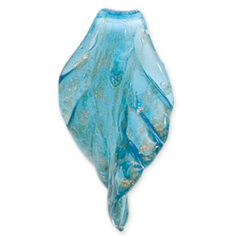 Pendant, 45mm Lampwork Glass Leaf Pendant - Aqua