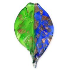 Pendant, 45mm Lampwork Glass Leaf Pendant - Two-Tone