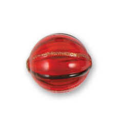Bead, Handblown Lampwork Glass Bead, 20mm Round with stripe - Light Siam/Siam/Gold Foil (Hole Size 2mm).  Made in Japan