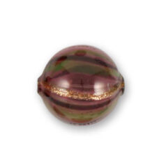 Bead, Handblown Lampwork Glass Bead, 20mm Round with stripe - Amethyst/Violet/Green/Gold Foil (Hole Size 2mm)  Made in Japan