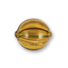 Bead, Handblown Lampwork Glass Bead, 20mm Round with stripe - Amber/Topaz/Gold Foil (Hole Size 2mm)  Made in Japan