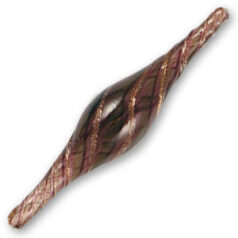 Bead, Handblown Lampwork Glass Bead, 64x14mm Oval Pipe with color stripes - Amethyst/Violet/Green/Gold Foil (Hole Size 2mm)  Made in Japan