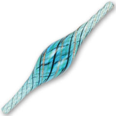 Bead, Handblown Lampwork Glass Bead, 64x14mm Oval Pipe with color stripes- Aqua/Black/Foil (Hole Size 2mm)  Made in Japan