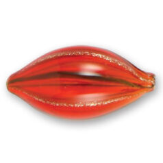 Bead, Handblown Lampwork Glass Bead, 35x16mm Oval Stripe - Light Siam/Siam/Gold Foil (Hole Size 2mm)  Made in Japan