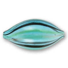 Bead, Handblown Lampwork Glass Bead, 35x16mm Oval Stripe - Aqua/Black/Green/Gold Foil (Hole Size 2mm)  Made in Japan