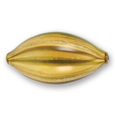 Bead, Handblown Lampwork Glass Bead, 35x16mm Oval Stripe - Topaz/Gold Foil (Hole Size 2mm)  Made in Japan