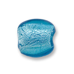 Bead, Japanese Sassoon Lampwork Glass, 20x20x12mm Pillow Shape with Silverfoil - Aqua (Hole Size 1.8mm)
