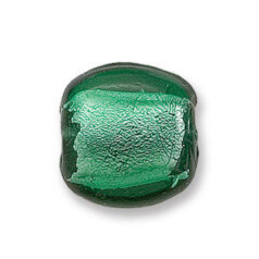 Bead, Japanese Sassoon Lampwork Glass, 20x20x12mm Pillow Shape with Silverfoil - Emerald (Hole Size 1.8mm)
