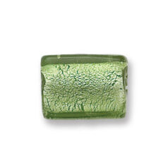 Bead, Japanese Sassoon Lampwork Glass, 20x15x8mm Flat Rectangle with Silverfoil - Olive Green (Hole Size 1.8mm)