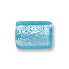 Bead, Japanese Sassoon Lampwork Glass, 20x15x8mm Flat Rectangle with Silverfoil - Aqua (Hole Size 1.8mm) 